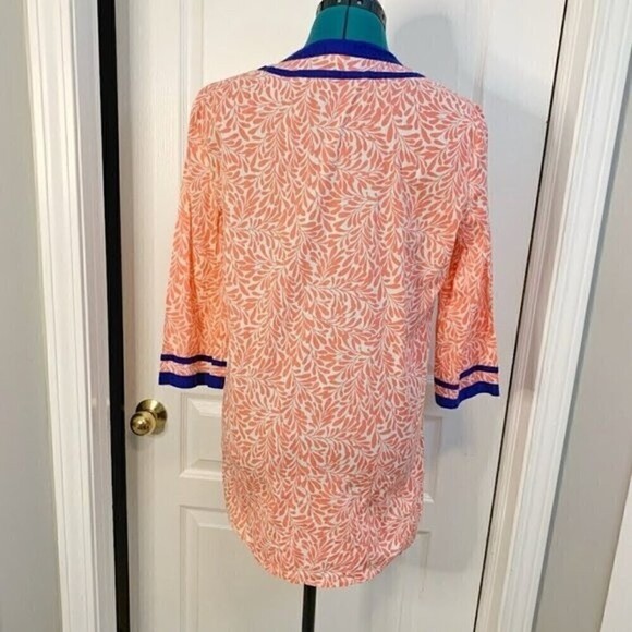 J. Crew V Neck Cotton Tunic Print Casual Long Sleeve Lightweight Summer Blouse - Picture 10 of 12